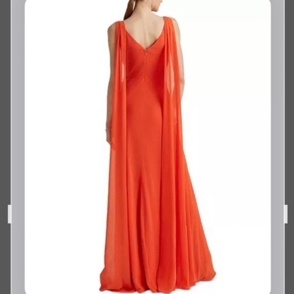 Lauren Ralph Lauren Crinkled Georgette Gown in Hyannis Port Orange Size 16 - Picture 3 of 13